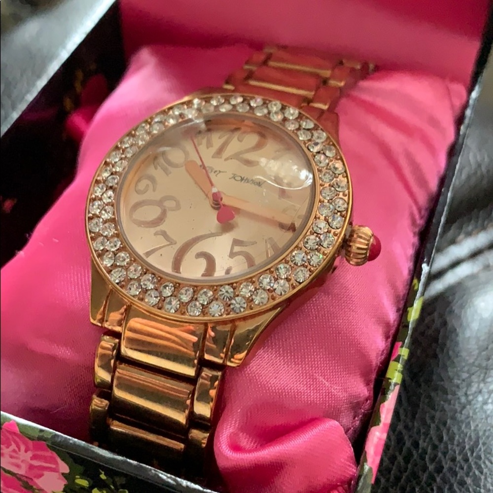 Betsey Johnson Rose gold watch w/ Rhinestones.